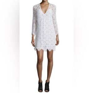 Frame Denim Lace White Sheath Dress Long Sleeve Scalloped Sheath Dress- Size S